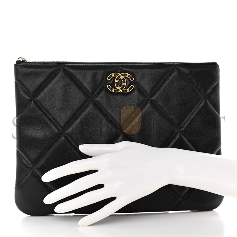 CHANEL GOATSKIN QUILTED LARGE CHANEL 19 POUCH BLACK (28*20*1cm)